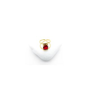 γυναικείο επιχρυσωμένο ατσάλινο δαχτυλίδι με κόκκινο κρύσταλλο