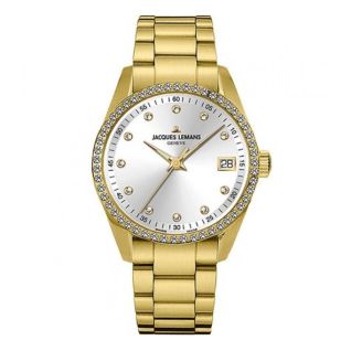 JACQUES LEMANS - swiss made γυναικείο ρολόϊ με χρυσό ατσάλινο μπρασελέ G-128W1