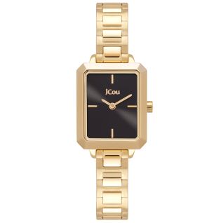 JCou CAPRICE - γυναικείο ρολόι με μαύρο καντράν και χρυσό ατσάλινο μπρασελέ JU19063-2