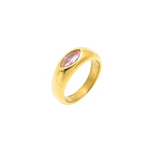 PUPPIS ΔΑΧΤΥΛΙΔΙ ΧΡΥΣΟ με ροζ πέτρα - γυναικείο δαχτυλίδι από επιχρυσωμένο ατσάλι με ροζ πέτρα Νο 54 PUR03941G